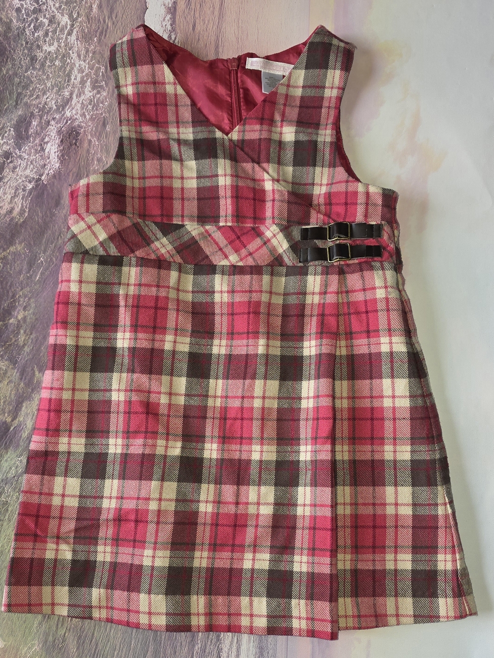 Janie & Jack Girls Plaid Jumper Dress - Burgundy Plaid